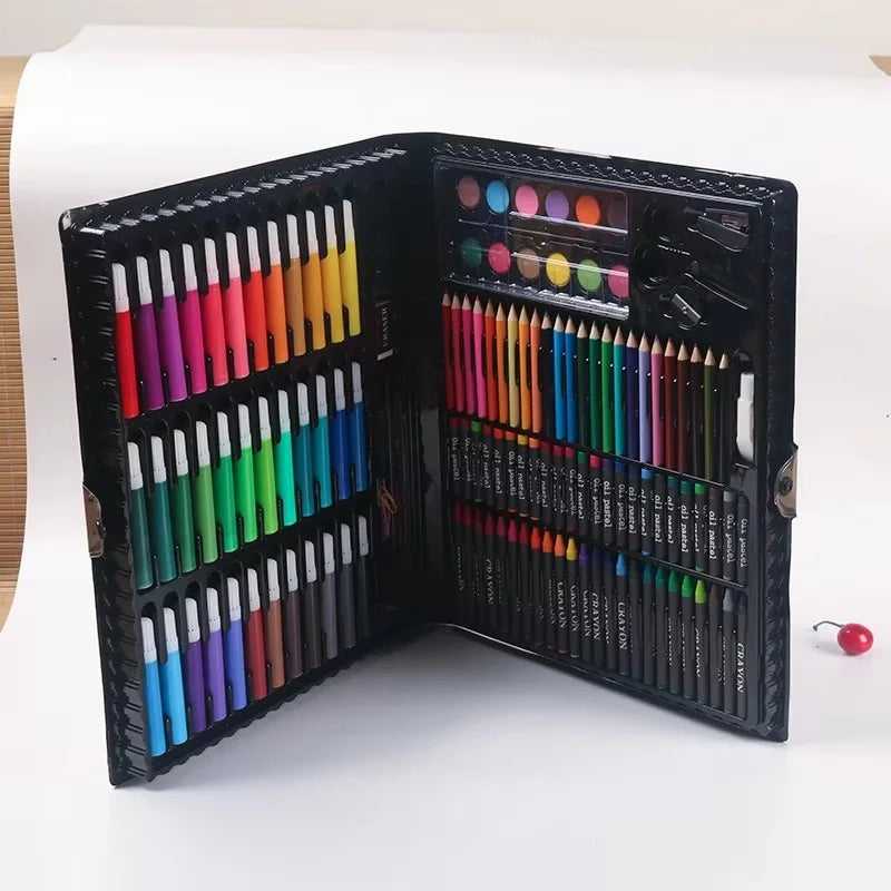 150PCS Children's Art Brush Set – Painting Stationery Kit with Oil Paint, Watercolor Pens, Crayons & Pencils in Gift Box