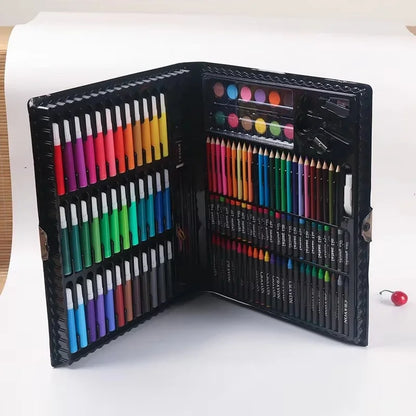 150PCS Children's Art Brush Set – Painting Stationery Kit with Oil Paint, Watercolor Pens, Crayons & Pencils in Gift Box