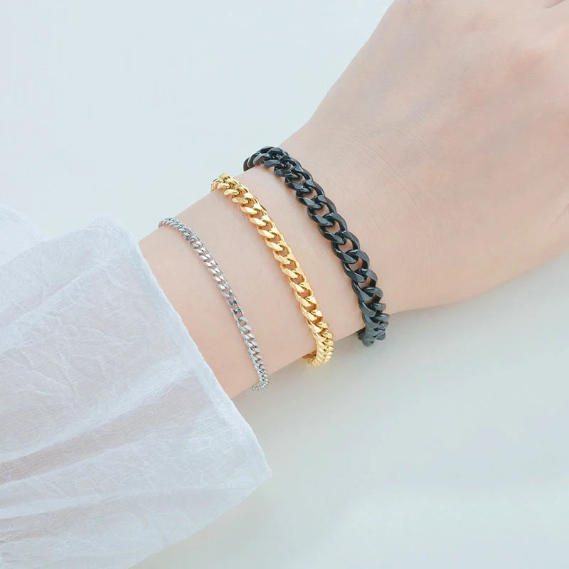 Fashion Stainless Steel Curb Cuban Chain Bracelet | Unisex Couples Jewelry | Wrist Hand Accessory for Men & Women | Party Gift
