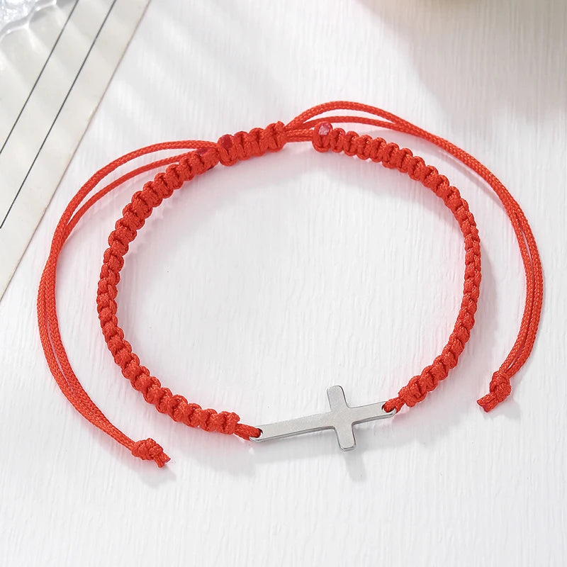 Handwoven Adjustable Stainless Steel Cross Bracelet – Colorful Cord Couple Friendship Jewelry