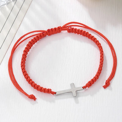 Adjustable Stainless Steel Cross Bracelet with Handwoven Colored Cord – Unisex Couple Friendship Jewelry