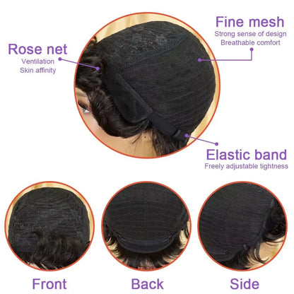 Short Afro Kinky Curly Human Hair Wig - Pixie Cut Full Machine-Made Wig for Women