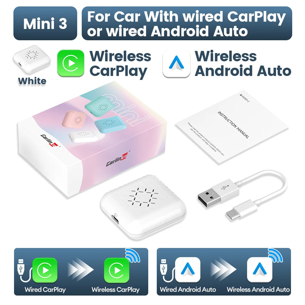CarlinKit MINI 5 Pro/Mini Ultra Wireless CarPlay Adapter – Smart Plug & Play CarPlay Box with WiFi & Bluetooth Auto Connection for Cars