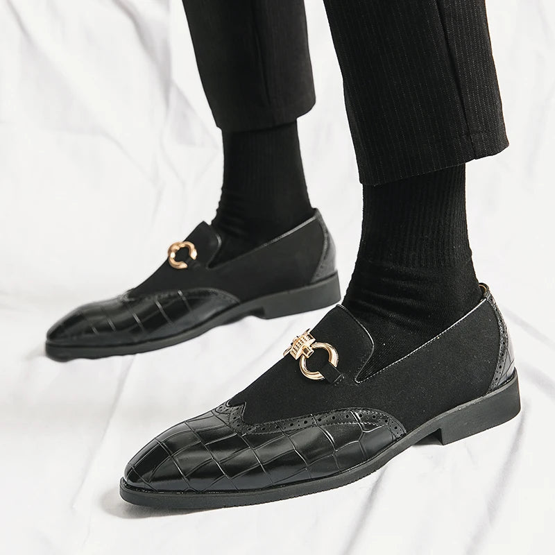 Autumn Green Nubuck Leather Loafers for Men - Slip-On Pointed Toe Casual Shoes with Thick Sole and Luxury Fashion Style