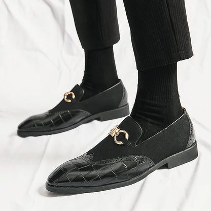Autumn Green Nubuck Leather Loafers for Men - Slip-On Pointed Toe Casual Shoes with Thick Sole and Luxury Fashion Style