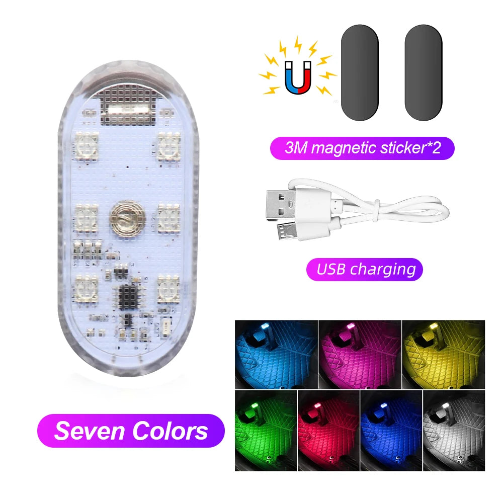 Multicolor Wireless LED Car Interior Light - USB Rechargeable Touch Sensor Roof and Reading Lamp