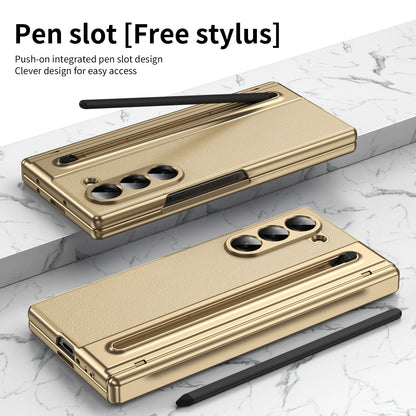 Slim Leather Case with Touch Pen for Samsung Galaxy Z Fold 6/5/W25/4/3 – Plated Hinge & Full Screen Protector Cover