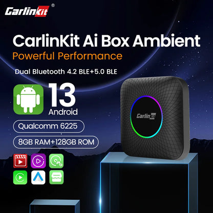 Carlinkit Android 13 TV Box - Wireless CarPlay and Android Auto Adapter with 8+128GB, LED Display - Supports YouTube, Netflix, IPTV, Spotify, GPS