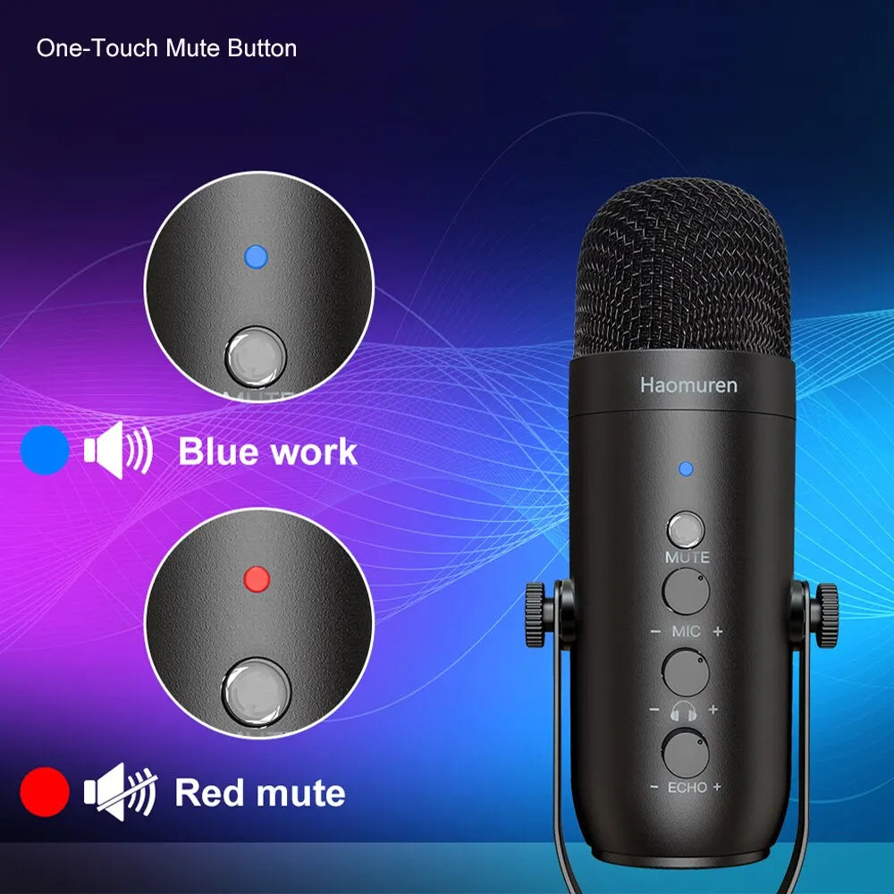 Haomuren Professional USB Podcast Microphone Kit – Cardioid Condenser Mic with Boom Arm for Streaming, Recording, and YouTube