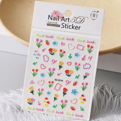 5D Macaron Nail Stickers - Embossed Flower, Fruit, Bear & Rabbit Charms for Summer DIY Manicure Decoration