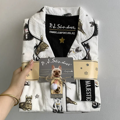 Women's Winter Cartoon Pajama Set - Warm Cotton Wool Sleepwear Long Sleeve Homewear