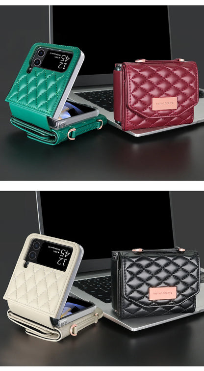 VIETAO Leather Wallet Phone Case with Crossbody Strap — Pink Purse Case for Samsung Galaxy Z Flip 3/4/5/6/7