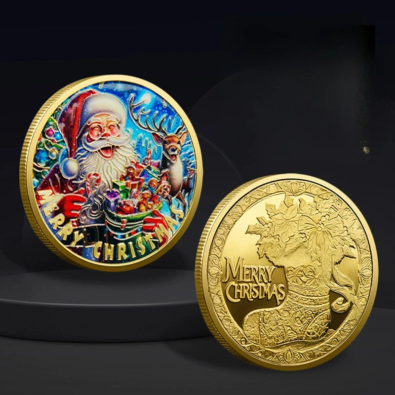 Christmas Commemorative Coin – Santa Claus Carriage & Boots Lucky Holiday Collectible Badge