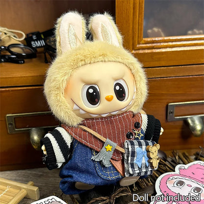 17cm Labubu Doll Clothes — DIY Accessories Heartbeat Long-Eared Furry Rabbit Costume | Cartoon Dress-Up Outfit