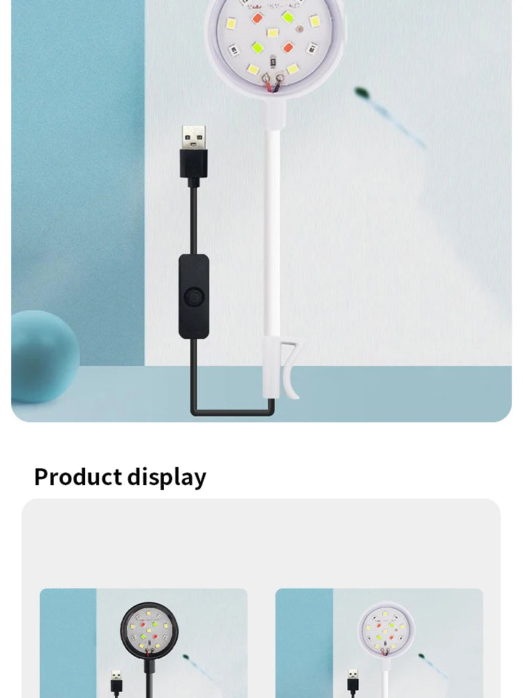 LED Aquarium Light with Adapter – Clip-On Full Spectrum USB Light, 360° Rotating for Fish Tanks