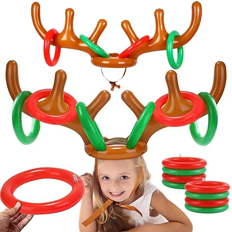Inflatable Reindeer Antler Hat Ring Toss Game – Fun Xmas Party Toy for Kids, Adults & Family