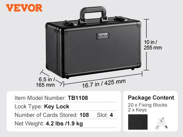 VEVOR Graded Card Storage Box – 4 or 5 Slot Foam Divider Case with Key or Coded Lock for PSA 96/108/120/162 Cards