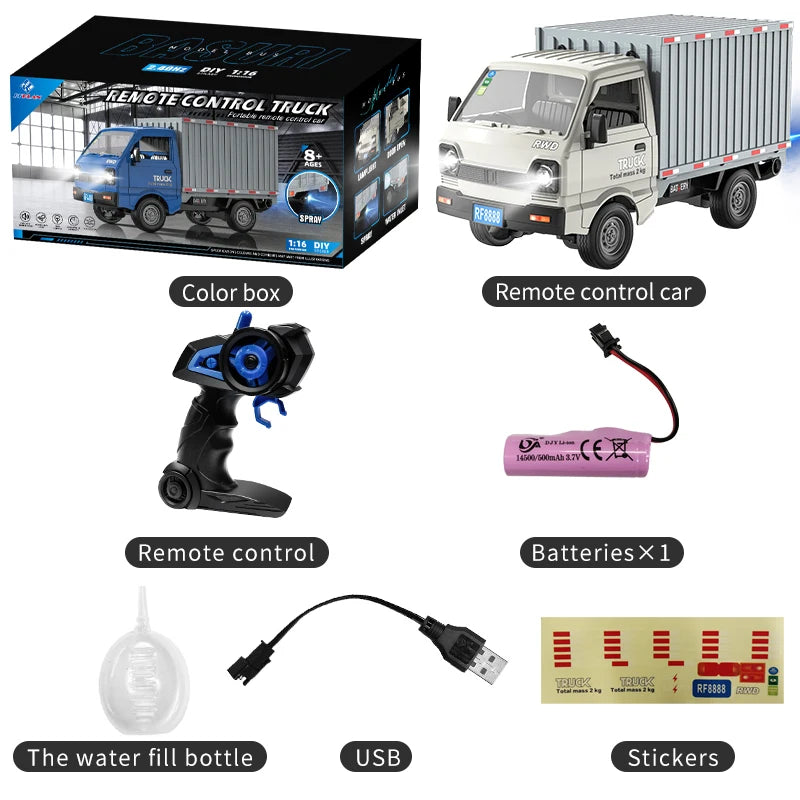 KF21 1:16 RC Drift & Climbing Truck – 2.4GHz Remote Control Car with Spray & LED Lights | Kids’ Gift Toy