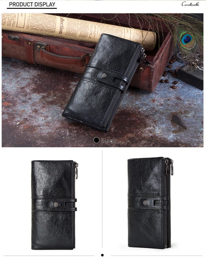 CONTACT'S Men’s Genuine Leather Clutch Wallet – Long Vintage Wallet with Card Holder, Zipper Coin Purse & Money Bag