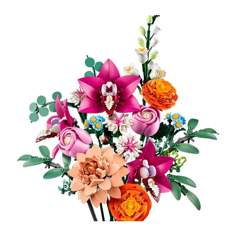 Romantic Pink Flower Bouquet Building Block Set 10342 – Compatible Bricks, Perfect Christmas Gift
