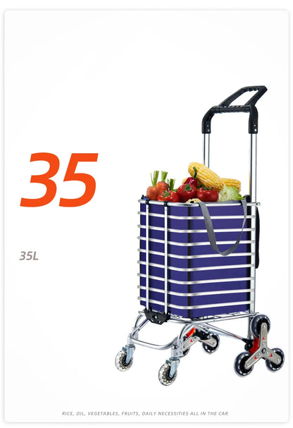Portable Aluminum Alloy Grocery Cart – Folding Trolley with Large Capacity, Lightweight & Step Climbing Design