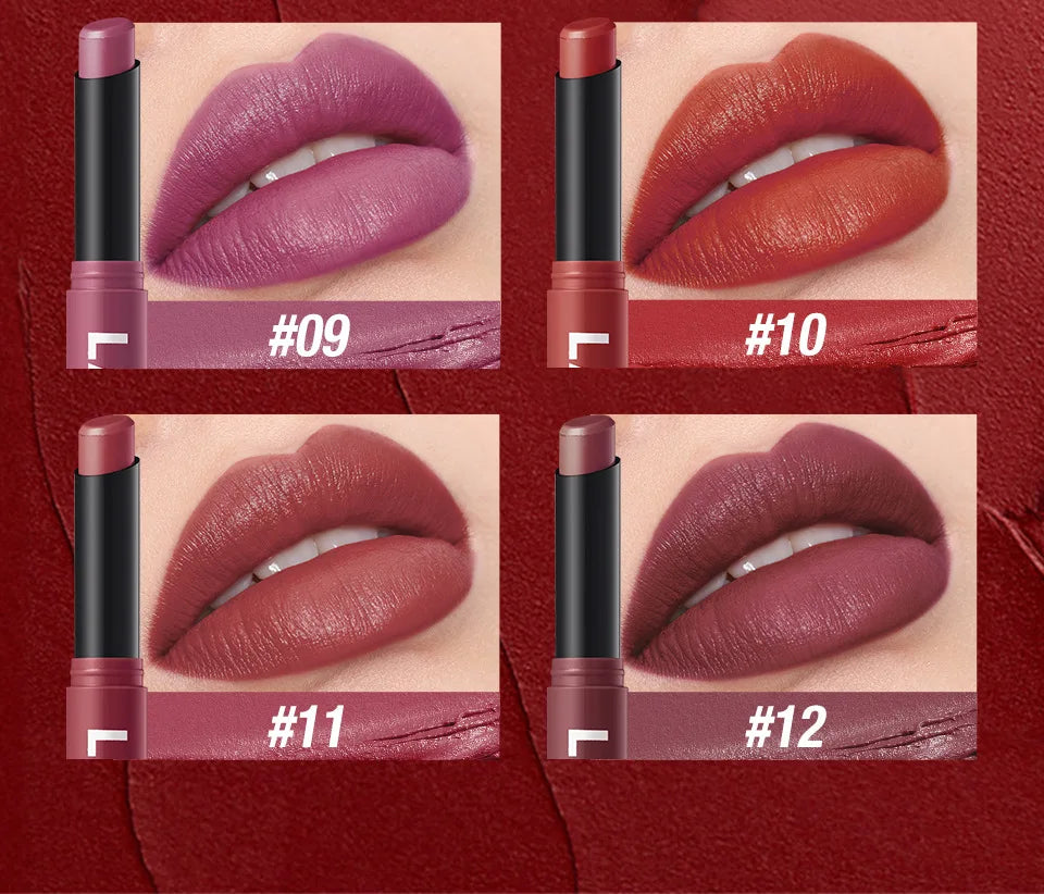 12-Color Matte Lipstick Pencil – Waterproof, Long-Lasting Non-Stick Lip Stain Tint Nude Makeup Pen