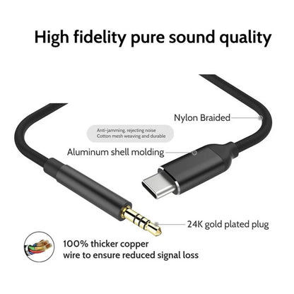 USB-C to 3.5mm Aux Audio Cable — Headphone & Speaker Adapter for Samsung S20/S21/Note 20/Tab S7