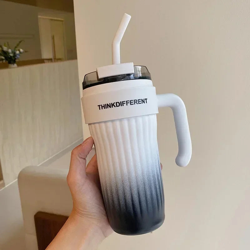 860ML Stainless Steel Coffee Cup – Outdoor Thermo Water Bottle with Straw, Vacuum Flask for Cold & Hot Drinks