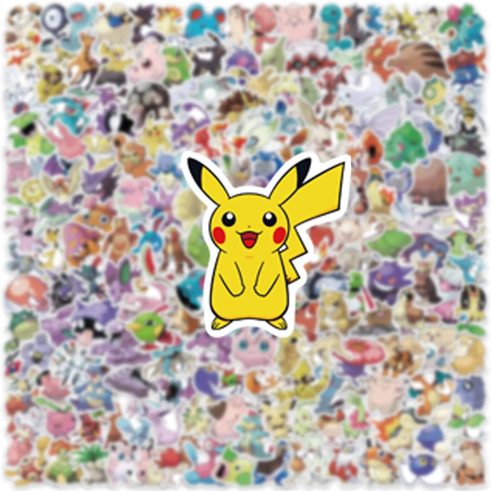 Pokemon Pikachu Kawaii Stickers – Waterproof Cartoon Decals for Laptops, Cars, Skateboards, Phones & Luggage (100/200/300 Pcs)