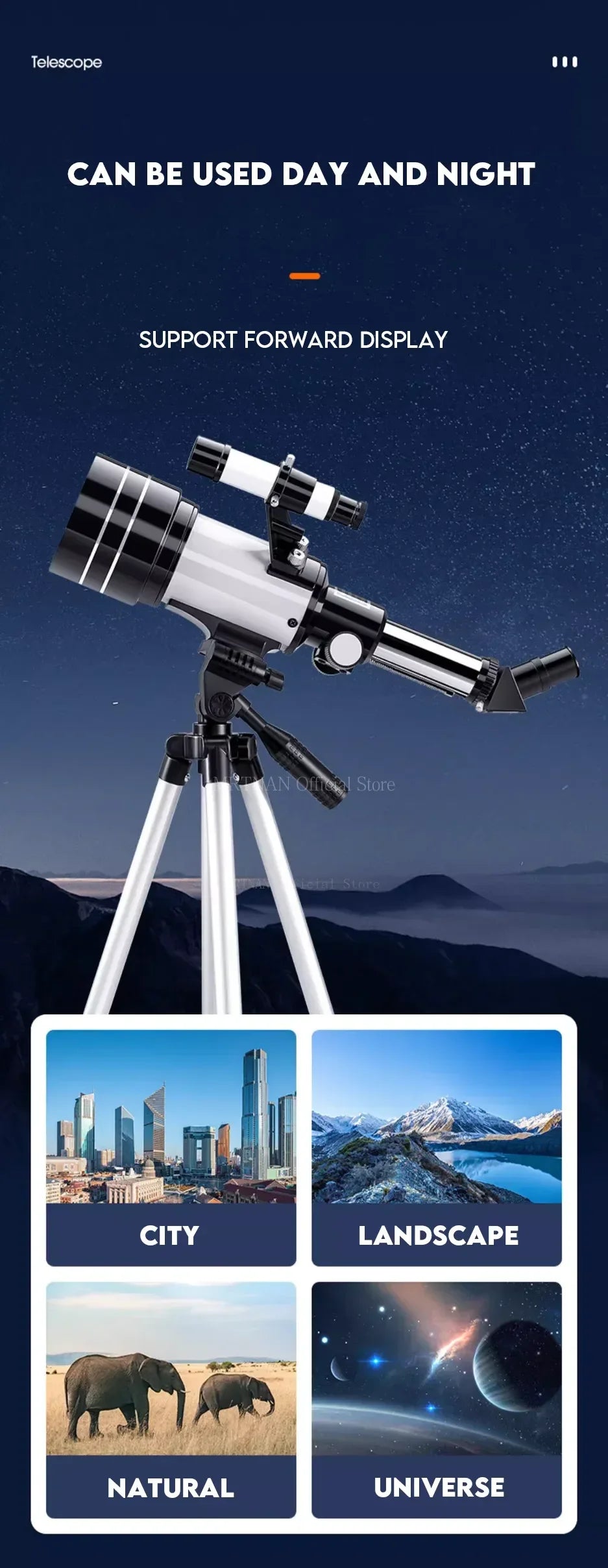 150X Astronomical Telescope – 70mm Refractor Portable Travel Scope with Phone Adapter & Wireless Remote