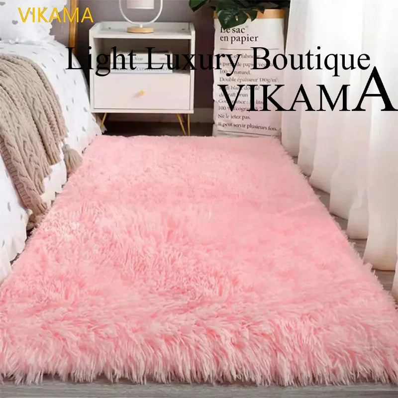 VIKAMA Silk Wool Solid Color Rug – Soft, Non-Slip, Washable Mat for Living Room, Bedroom, Bedside & Sofa – Light Luxury, Dirt-Resistant