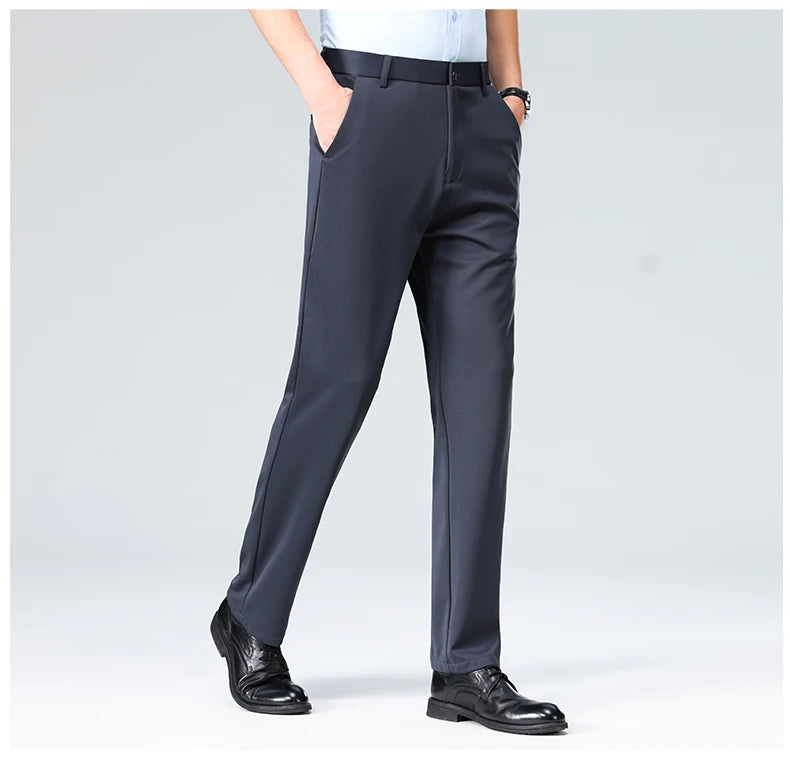 Men's Summer & Autumn Dress Pants – Thin Formal Work Trousers | Business Casual Black & Wine Red Long Pants