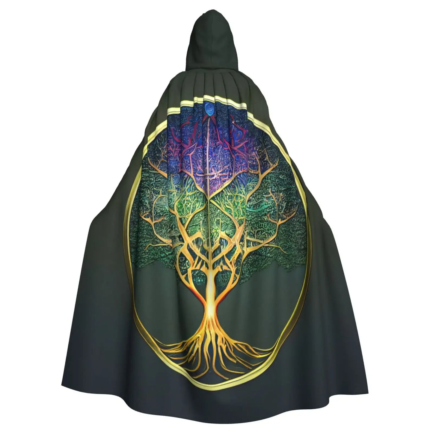 Tree of Life Celtic Cloak – Hooded Medieval Costume for Adults, Witch, Wicca, Vampire & Elf Purim Carnival Party