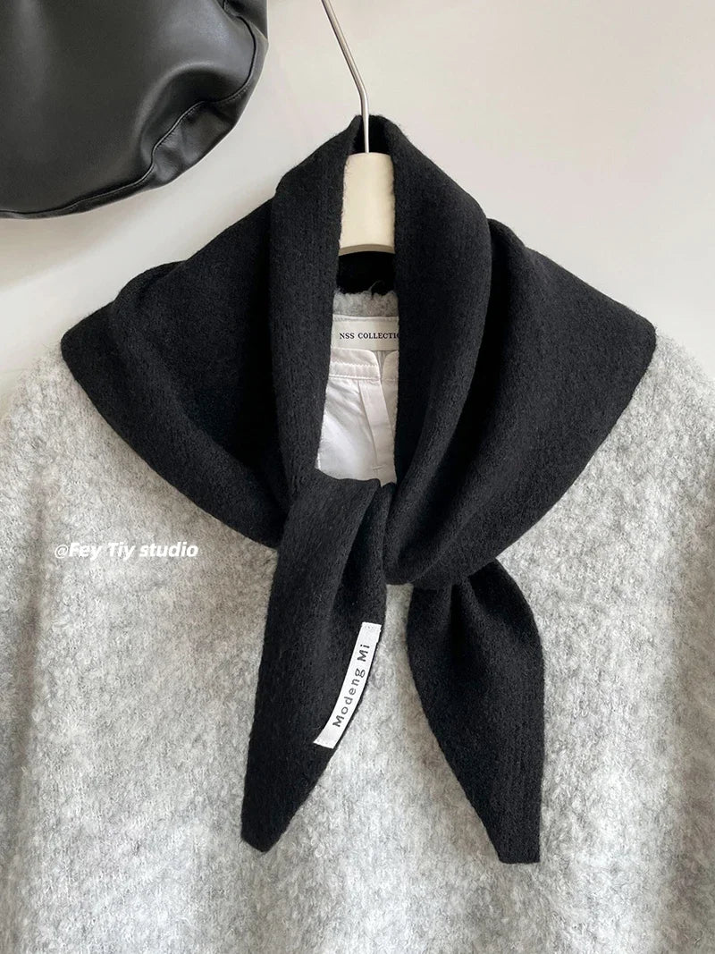 British Korean Style Wool Knitted Triangular Scarf – Multi-Functional Headscarf, Warm Knit Scarf for Women
