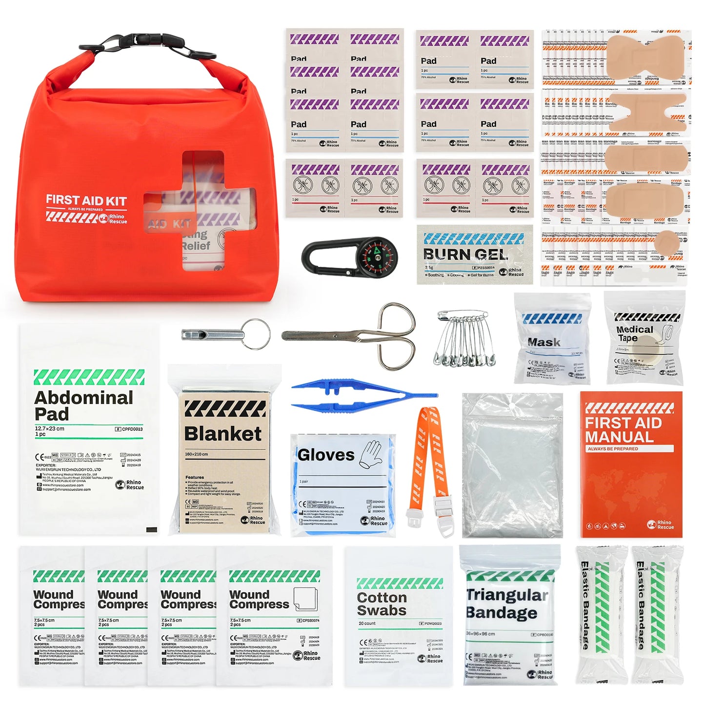 RHINO RESCUE Waterproof First Aid Kit — Lightweight Dry Bag with Emergency Survival Supplies for Outdoor Kayaking, Swimming & Boating