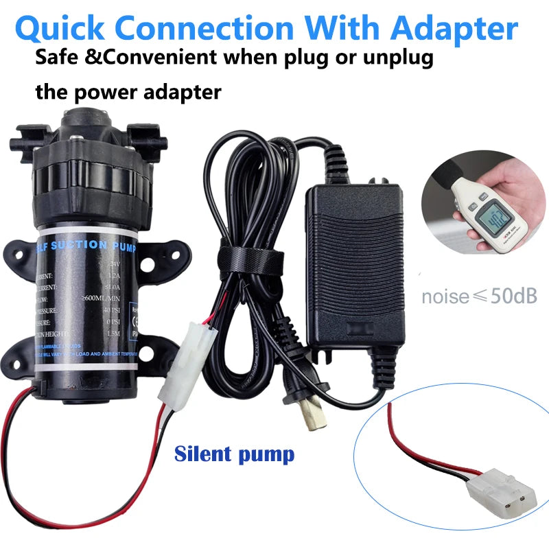 24V Quiet Misting Kit – Low Pressure Pump Spray System with Fog Nozzles for Dust Removal, Cooling & Humidification Watering System