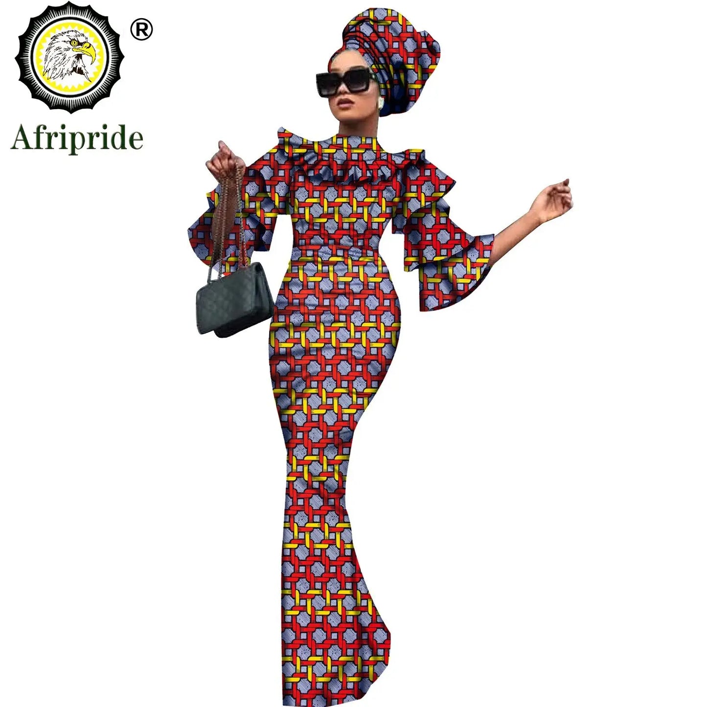 African Bazin Riche 2-Piece Dress Set - Plus Size Bodycon Dress with Headwrap for Women