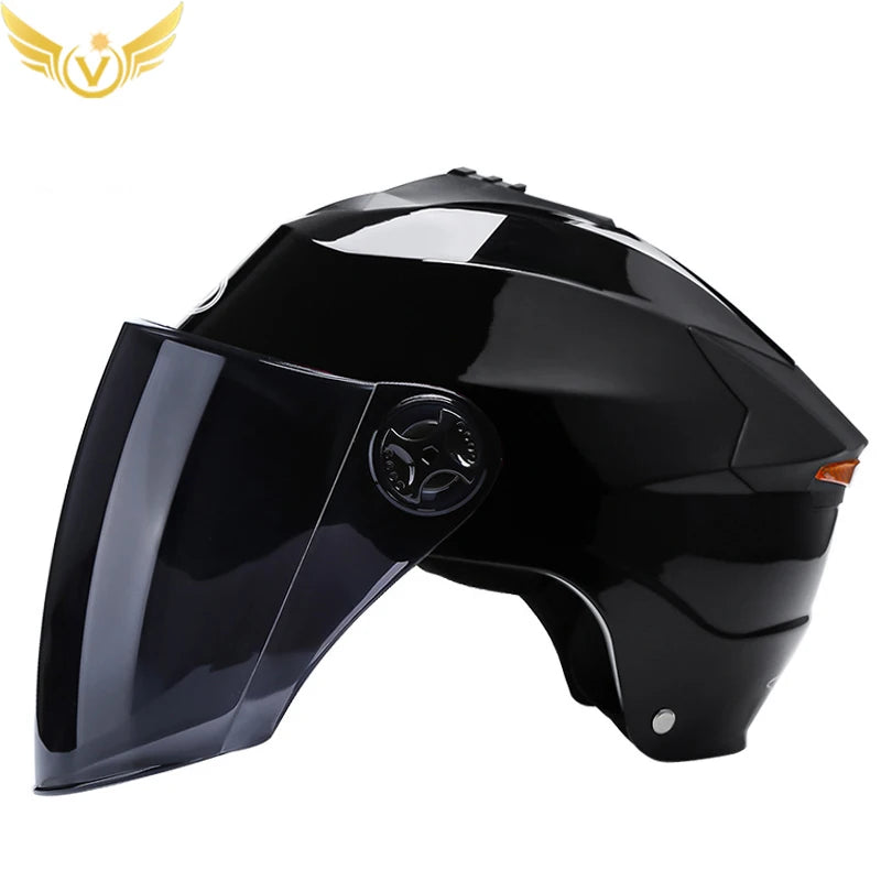 Motorcycle Helmet with LED Lights – Double Visor Moped Helmet for Men & Women, Electric Scooter & Bicycle Light, Rechargeable