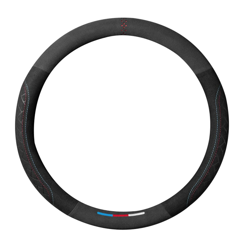 Universal Suede Leather Steering Wheel Cover – Breathable Anti-Slip Car Accessory for 37-38cm Wheels