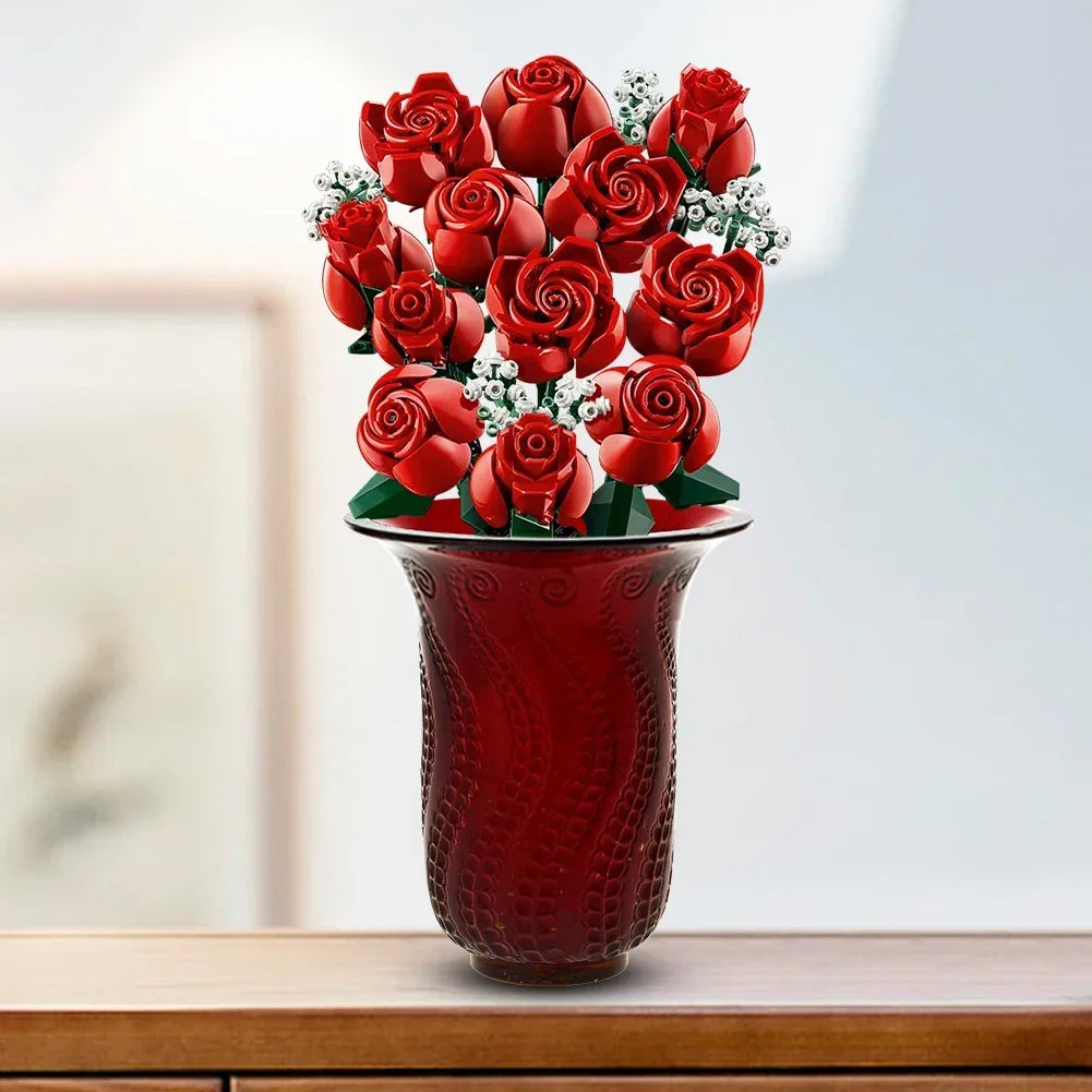 Bouquet of Roses Building Blocks – 10280 Compatible Construction Toy Flowers for Home Decor & Birthday Gift