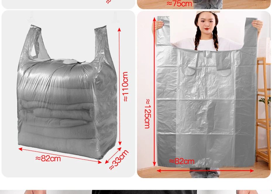 10PCS Large Plastic Storage Bags — Thick Moving & Organizer Bags for Clothes, Toys, Bedding, Duvets