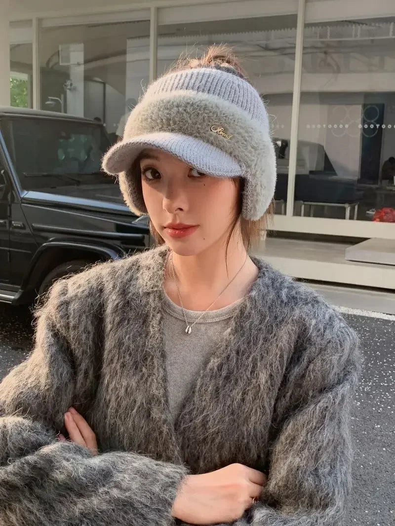 Winter Hats for Women 2023 – Fashionable Knitted Earflap Baseball Cap, Windproof Ponytail Visor for Outdoor Sports