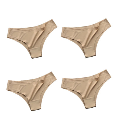 4PCS Seamless Ice Silk G-String Panties for Women – Low Waist, Soft Ultra-Thin Sexy Underwear Briefs