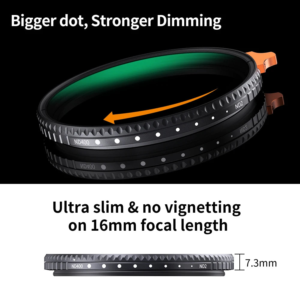 K&F Concept Variable ND Filter ND2–ND400 | HD Adjustable Neutral Density Lens Filter, 49mm–82mm