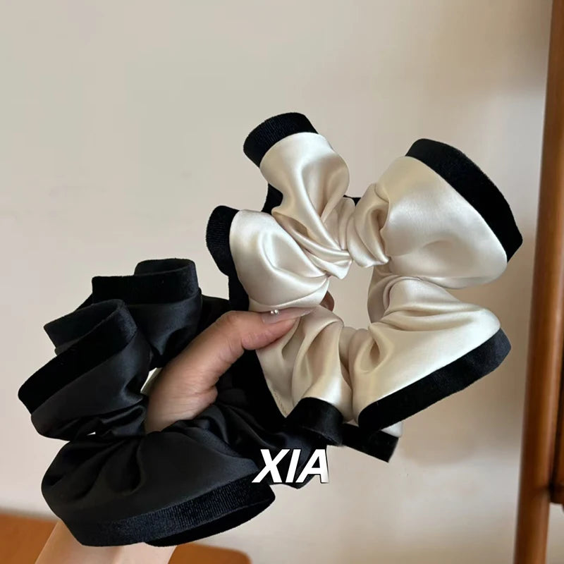 Velvet-Edged Satin Bloom Scrunchie - Elegant Hair Tie for Everyday Style