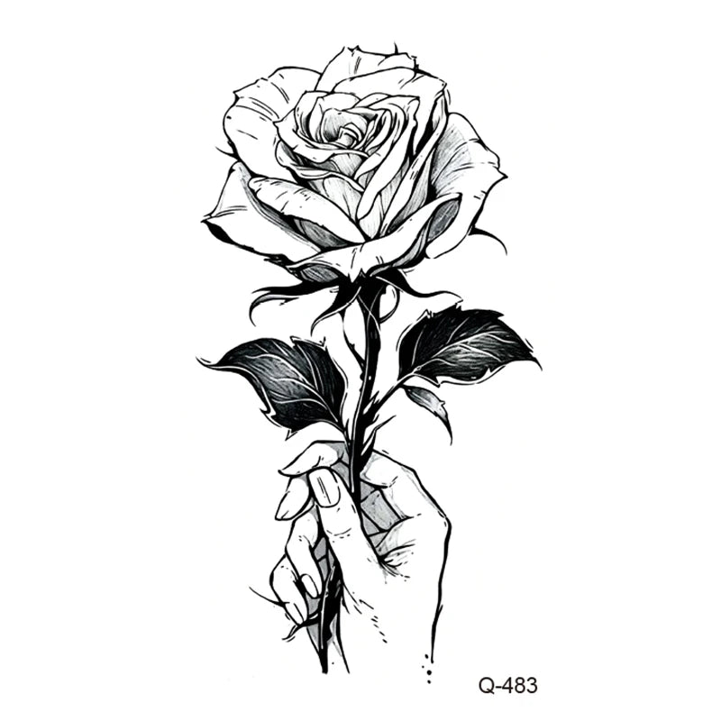 Waterproof Temporary Tattoo Stickers - Mini Black Rose, Butterfly, Arrow, Flower, Wings, Maori, and Snake Designs for Wrist and Neck