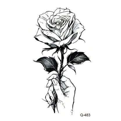 Waterproof Temporary Tattoo Stickers - Mini Black Rose, Butterfly, Arrow, Flower, Wings, Maori, and Snake Designs for Wrist and Neck