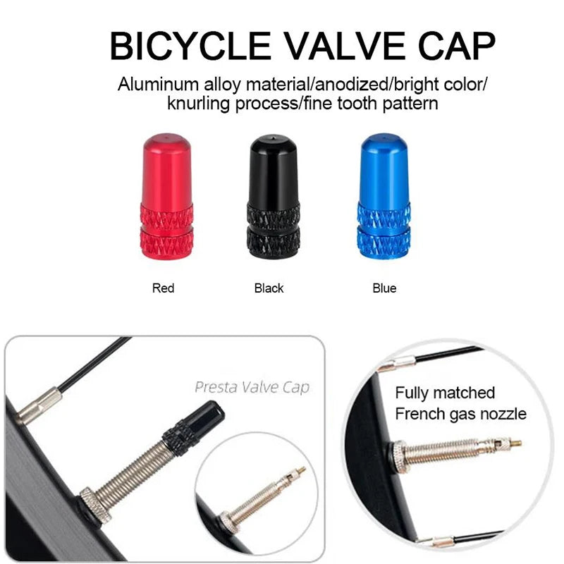 Bicycle Presta Valve Nut & Cap Set – Inner Tube Tire Nozzle Locking Screw with Sealing Ring Dust Protector