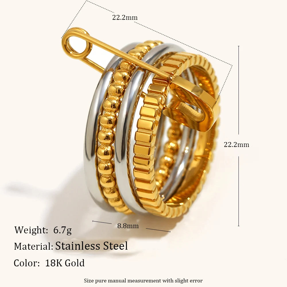 La. Muses 4-Layer Zircon Bead Stainless Steel Women’s Ring with Pin Loop Buckle – Trendy PVD Jewelry Gift