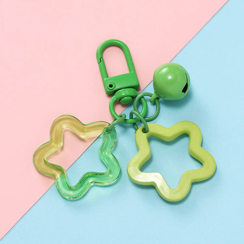 Hollow Star Bell Charm Keychain - Colorful Acrylic Bead Pendant for Bags, Lanyards & Jewelry Making Accessories